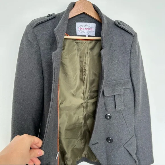 Grey Wool Blend Asymmetric Button Structured Tailored Blazer Coat - Picture 9 of 10